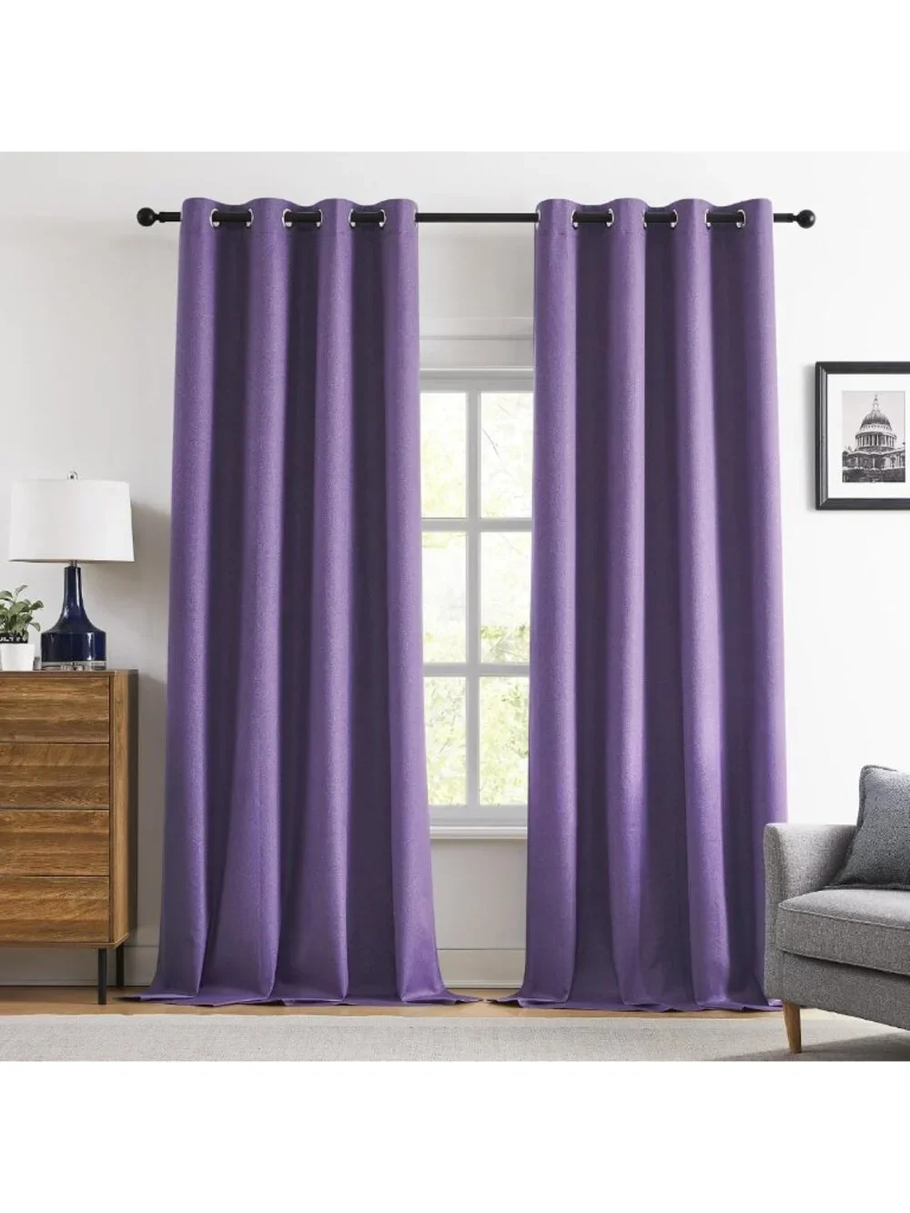 Purple Blackout Linen Curtains 108” Long | Room Darkening & Sound Dampening